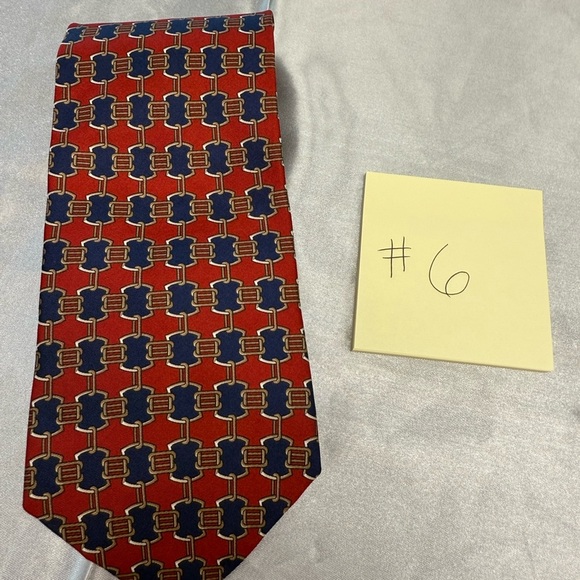 Bert Pulitzer Red and Blue Chain Geometric Pattern Men's Tie All Silk - Picture 3 of 3